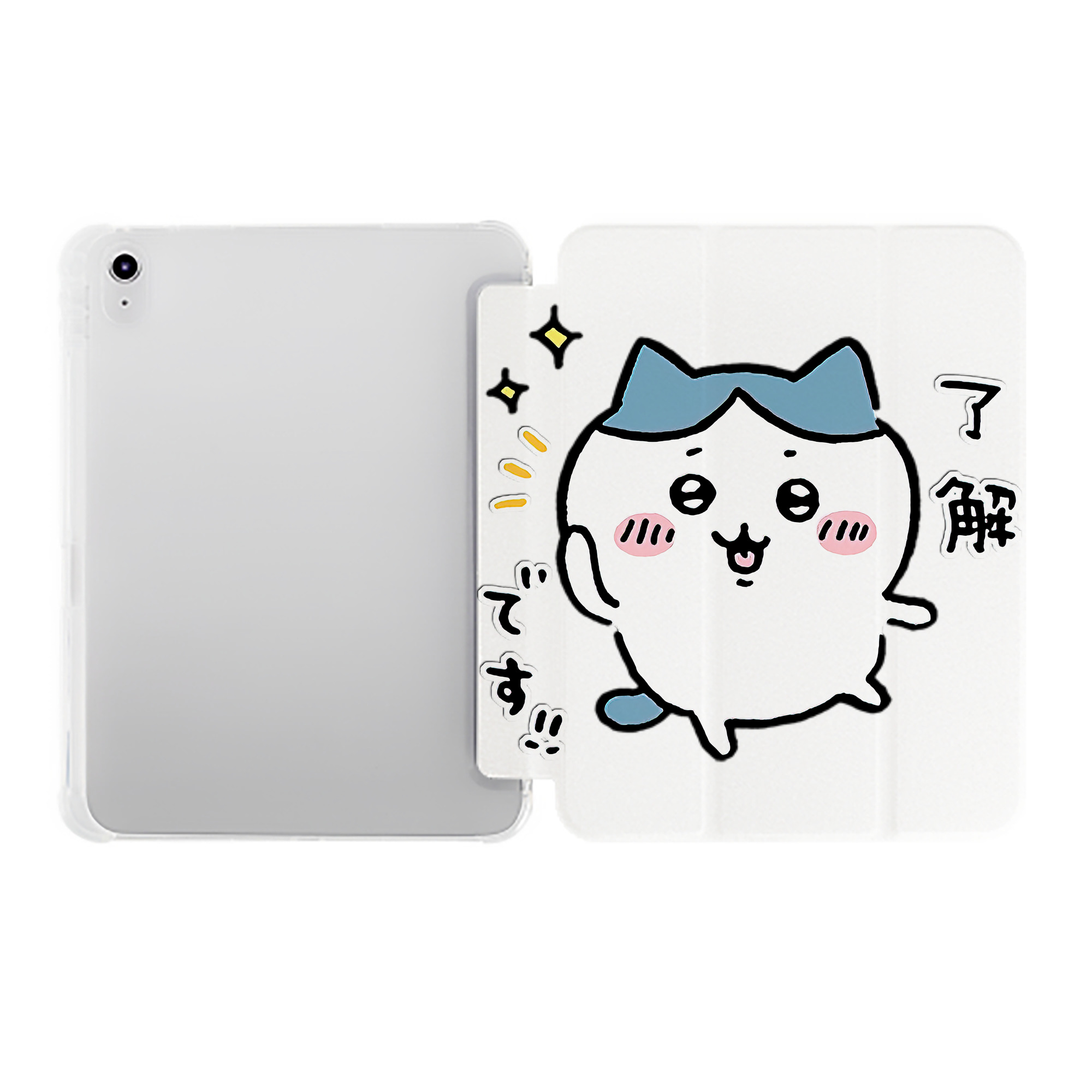 （画像用） ちいかわ ハチワレ Chii-kawa hachiware IPad ケース ペン収納付き 三つ折りスタンド PUレザー×シリコン 対応機種9.5/10.5/10.9インチ